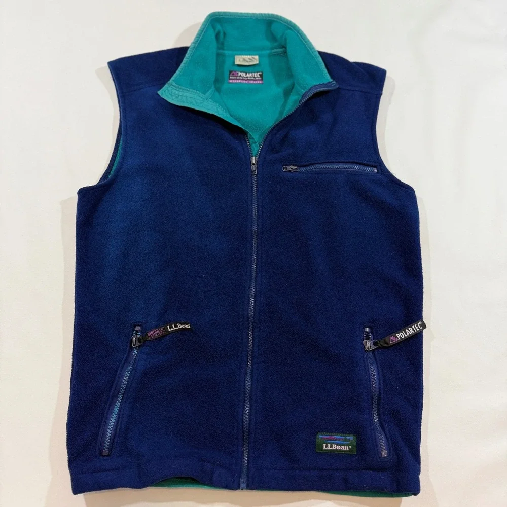 Vintage LL Bean Polartec Windbloc Vest Mens L Blue Teal Good Vintage Gorpcore